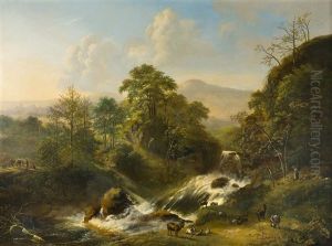 Grose Landschaft Mit Wasserfall Und Ziegenherde Grose Landschaft Mit Wasserfall Und Ziegenherde