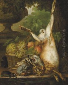 Nature Morte Au Lievre Devant Un Panier De Fruits