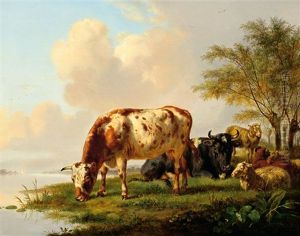 Landscape With Cows And Sheep by Pieter Gerardus Van Os
