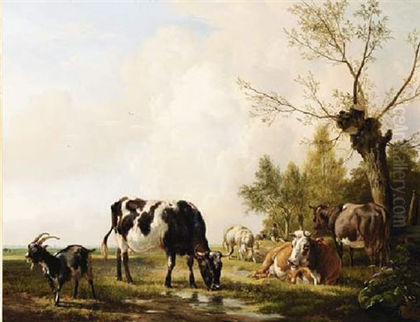 A Summer Landscape With Watering Cattle - view 1