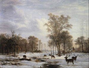 Winter Landscape With Stags