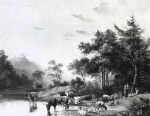 Herds With Sheep And Watering Cows