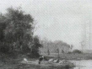 Cattle And Sheep In A Landscape With Huntsmen In A Wood Cattle And Sheep In A Landscape With Huntsmen In A Wood