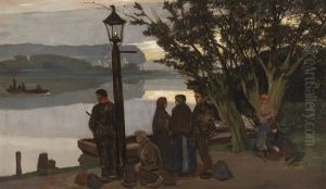 The Ferry On The Old River Scheldt by Tony Van Os