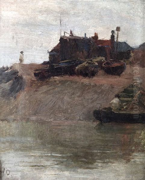 Beached Rowing Boat And Figures By The Shore - view 1