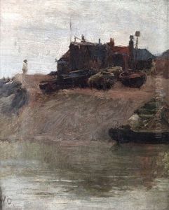 Beached Rowing Boat And Figures By The Shore by Walter Frederick Osborne