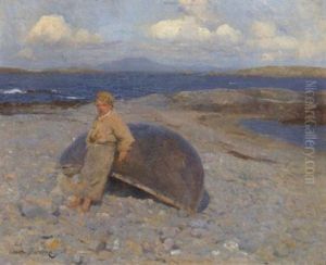 Boy Leaning Against A Curragh by Walter Frederick Osborne