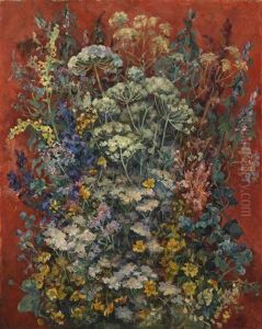 Bouquet Of Flowers On A Red Background
