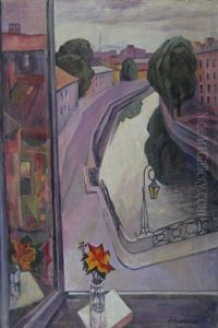 View From The Window On City Street by Alexander Alexandrov Osmerkin