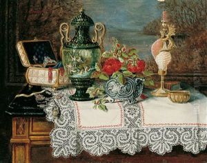Stilleben Mit Geoffnetem Schmuckkasten Und Gefassen by Josefine Osnaghi