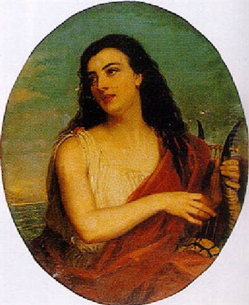Portrait Of An Italian Beauty Playing A Lyre - view 1