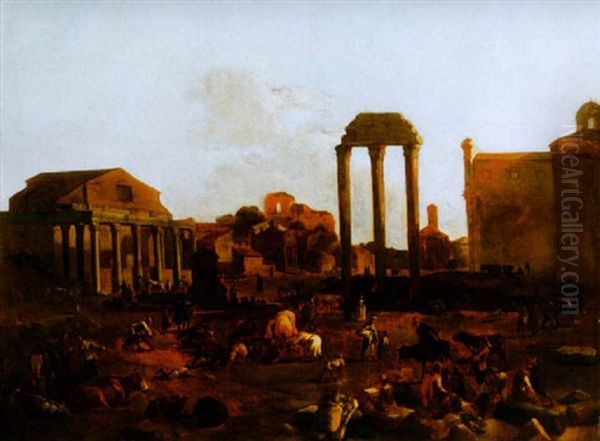 Hajnali Vasarozok A Forum Romanumon Hatterben A Saturnus Templommal, Es A Tabulariummal  (dawn Marketers On The Forum Romanum With The Church Of Saturn And The Tabularium) - view 1