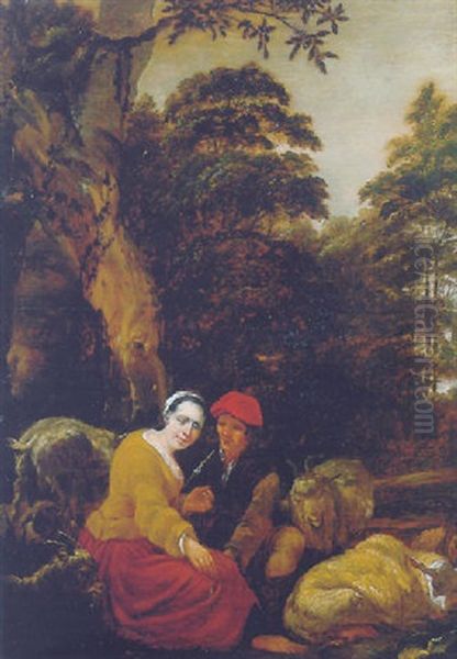 A Shepherd Couple Seated At The Foot Of A Tree In A Wood - view 1