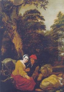 A Shepherd Couple Seated At The Foot Of A Tree In A Wood by Jan van Ossenbeeck