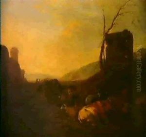 Herde Und Hirten In Der Romischen Campagna by Jan van Ossenbeeck