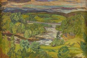 Landskap Med Gard Och Vattendrag by Helmer Osslund