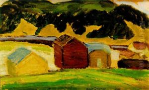 Landskap Med Roda Stugor by Helmer Osslund
