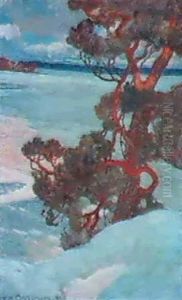 Kustlandskap Med Solbelyst Tall by Helmer Osslund