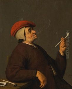 A Seated Peasant Smoking A Pipe by Adriaen Jansz van Ostade