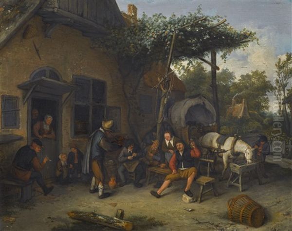 Peasants Smoking, Drinking And Making Music Before An Inn - view 1