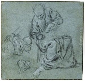 Double Sided Study Sheet: A Woman Cleaning A Baby And Studies Of A Child