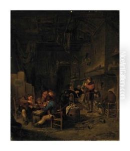 Paysans Buvant Et Jouant Aux Cartes Dans Une Taverne by Adriaen Jansz van Ostade