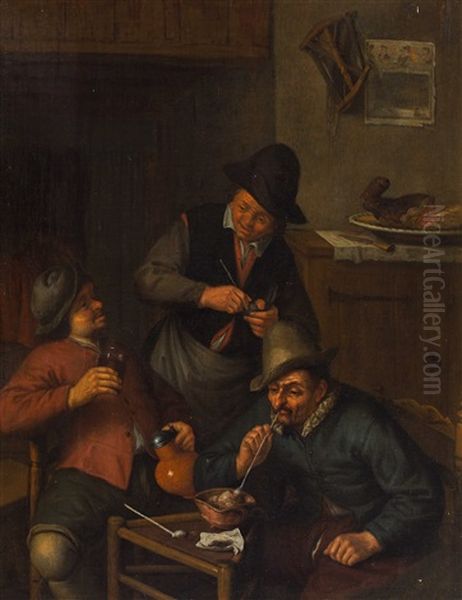 Two Smokers And Drinker In A Tavern - view 1