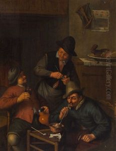 Two Smokers And Drinker In A Tavern by Adriaen Jansz van Ostade