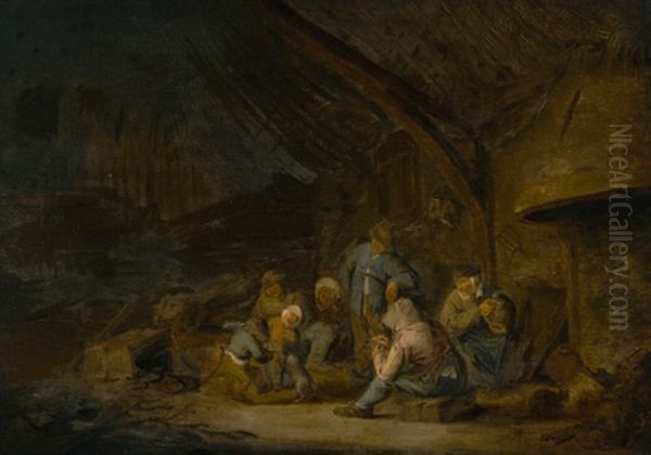 Interior With Figures Watching Children Dancing With A Dog, Beside A Fire - view 1