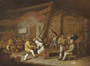 Figures Dancing And Merrymaking In An Interior by Adriaen Jansz van Ostade