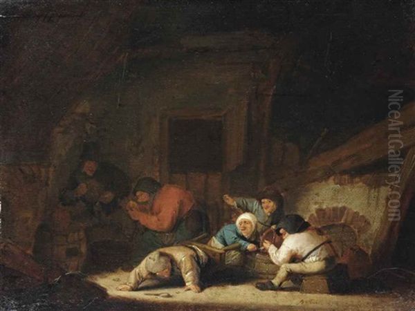 A Peasant Family Making Merry In A Barn - view 1