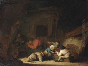 A Peasant Family Making Merry In A Barn by Adriaen Jansz van Ostade