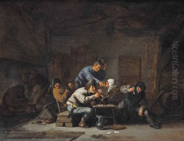 A Barn Interior With A Boor Greeting An Old Woman Seated By A Table, Other Boors Smoking And Drinking Nearby - view 1