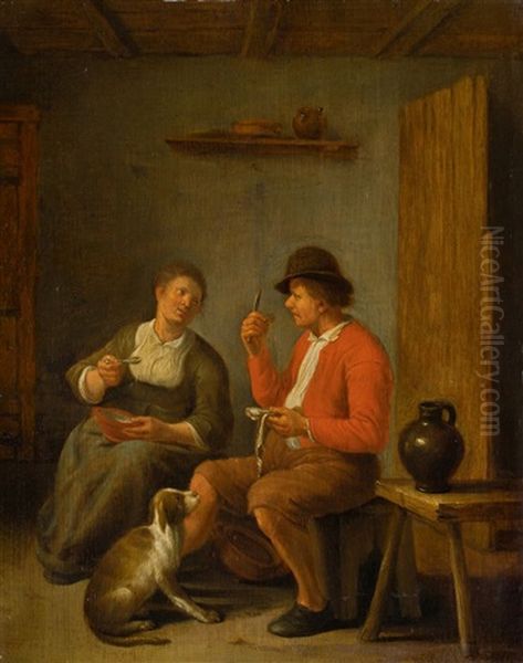 Peasant Couple With Dog, Eating A Meal - view 1
