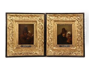 Two Genre Scenes Of Peasant Life by Adriaen Jansz van Ostade