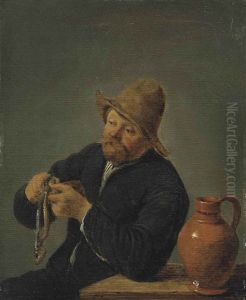 A Man Cutting Fish By A Table With An Earthenware Jug A Man Cutting Fish By A Table With An Earthenware Jug
