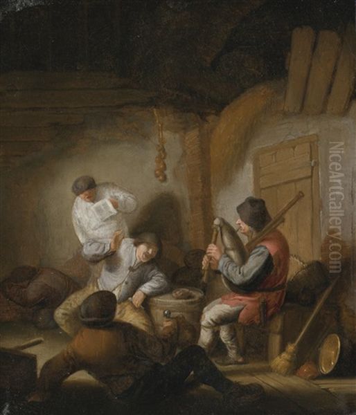 Peasants Playing Music In A Barn - view 1