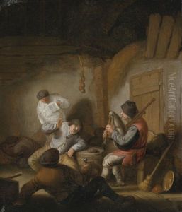 Peasants Playing Music In A Barn by Adriaen Jansz van Ostade