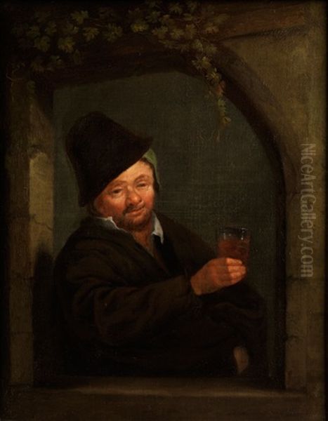 Bartiger Mann Mit Weinglas In Einem Rundbogigen Fenster - view 1