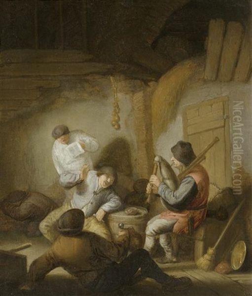 Musizierende Bauersleute In Einer Scheune - view 1