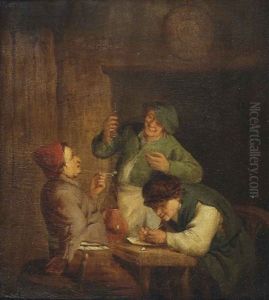 Three Men Smoking In An Interior by Adriaen Jansz van Ostade