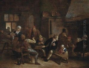 Peasants In An Interior Drinking by Adriaen Jansz van Ostade