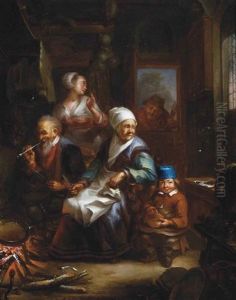 Peasants In An Interior By A Fire by Adriaen Jansz van Ostade