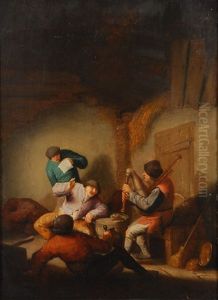 Interieur D'auberge Avec Paysans Et Joueur De Cornemuse by Adriaen Jansz van Ostade