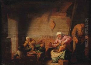 The Sense Of Smell: Boors In An Interior With A Peasant Woman Wiping A Baby's Bottom