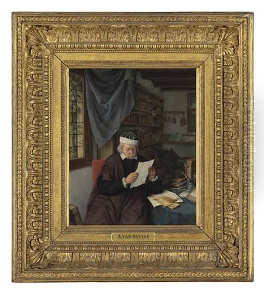 A Lawyer Seated At A Table Reading A Letter - view 1
