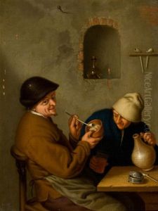 Peasant Courting An Elderly Woman (+ The Smoker; Pair) by Adriaen Jansz van Ostade