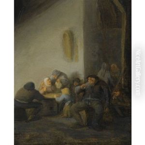 An Interior Of An Inn With Peasants Smoking And Drinking by Adriaen Jansz van Ostade