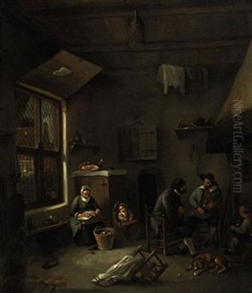 An Interior With A Family By A Fireplace - view 1