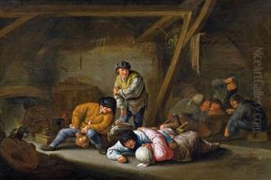 Bauern In Einem Scheuneninterieur by Adriaen Jansz van Ostade